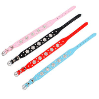 HKM-0280637 Rhinestone Dog Collar in Blue, Black, Red, and Pink - PU Material, Sizes XS to M