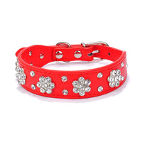 HKM-0280637 Rhinestone Dog Collar in Blue, Black, Red, and Pink - PU Material, Sizes XS to M