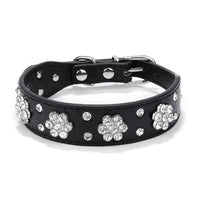 HKM-0280637 Rhinestone Dog Collar in Blue, Black, Red, and Pink - PU Material, Sizes XS to M