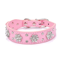 HKM-0280637 Rhinestone Dog Collar in Blue, Black, Red, and Pink - PU Material, Sizes XS to M