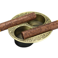 HKM-028179 Retro Metal Cigar Ashtray with Double Slots - Easy to Clean and Durable