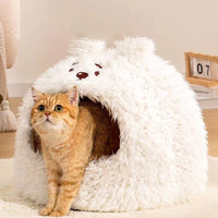 HKM-0281917 Semi-Enclosed Cat Tent for Winter - Warm Yurt Style Nest for Cats