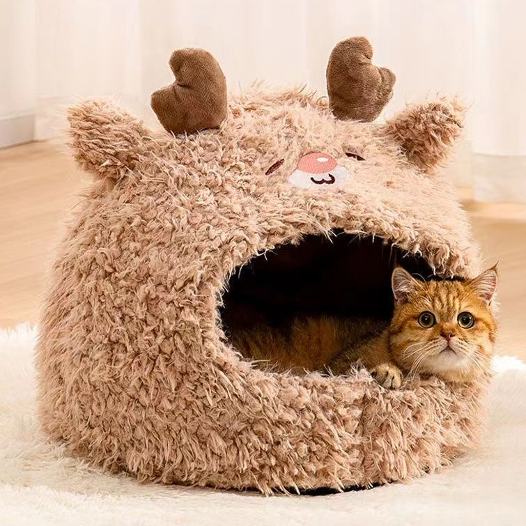 HKM-0281917 Semi-Enclosed Cat Tent for Winter - Warm Yurt Style Nest for Cats