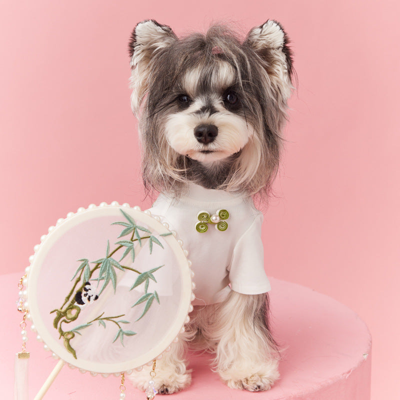 HKM-0283197 Neo-Chinese Style Cotton Dog Clothing for Schnauzers, Maltese, and Bichons - Available in White and Multiple Sizes