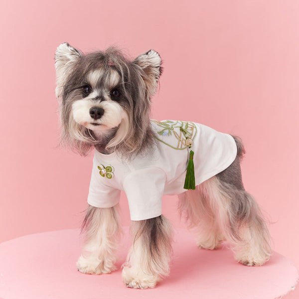 HKM-0283197 Neo-Chinese Style Cotton Dog Clothing for Schnauzers, Maltese, and Bichons - Available in White and Multiple Sizes