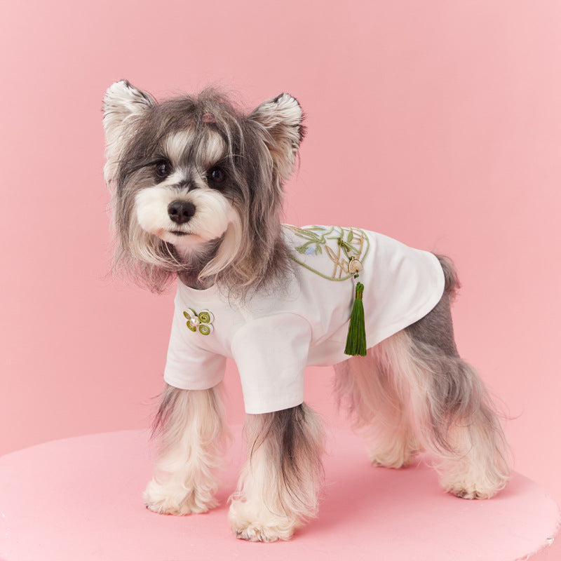 HKM-0283197 Neo-Chinese Style Cotton Dog Clothing for Schnauzers, Maltese, and Bichons - Available in White and Multiple Sizes