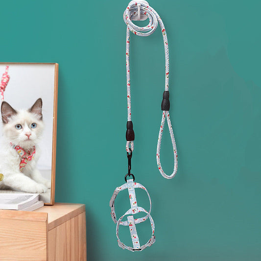 HKM-0283709 Cat I-Shaped Chest Harness for Comfortable Walking - Cotton & Metal Accessories, Sizes S/M