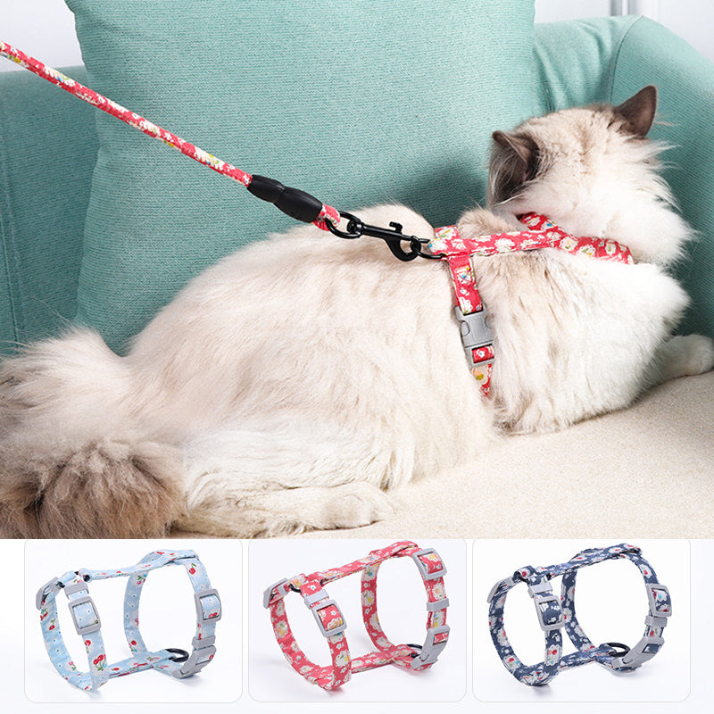 HKM-0283709 Cat I-Shaped Chest Harness for Comfortable Walking - Cotton & Metal Accessories, Sizes S/M