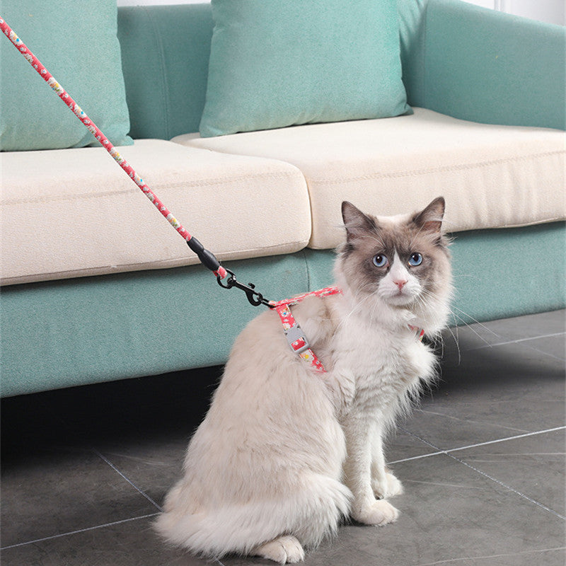 HKM-0283709 Cat I-Shaped Chest Harness for Comfortable Walking - Cotton & Metal Accessories, Sizes S/M