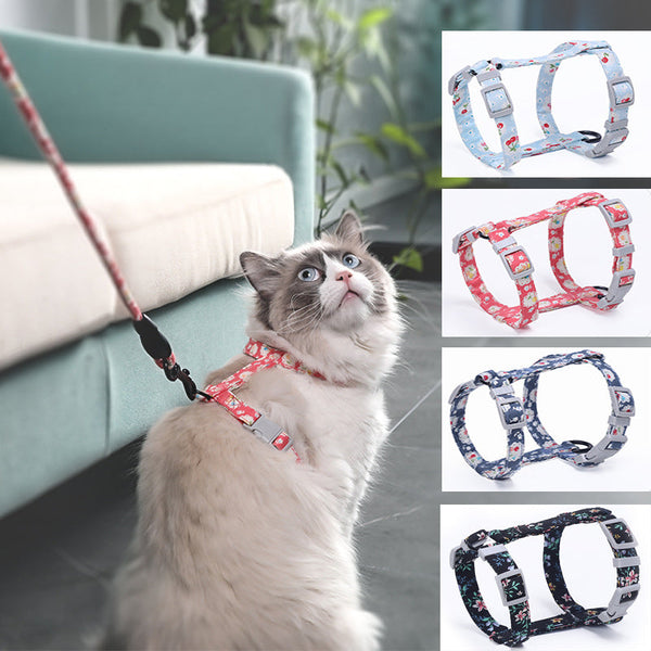 HKM-0283709 Cat I-Shaped Chest Harness for Comfortable Walking - Cotton & Metal Accessories, Sizes S/M
