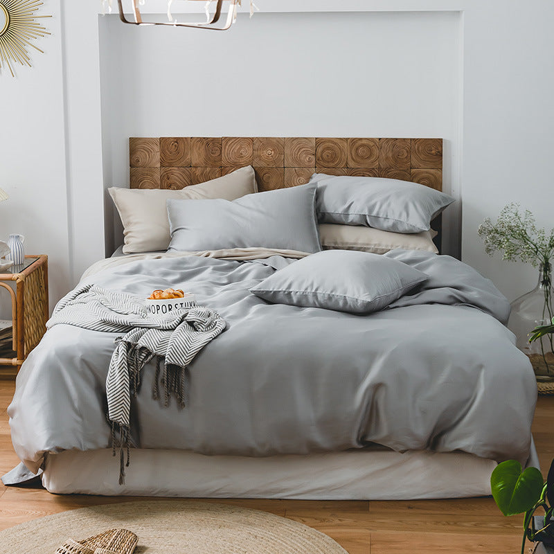 HKM-028435 Summer Light Luxury Tencel Bedding Set - 4-Piece Ice Silk Cool Feel with Quilt Cover and Sheets