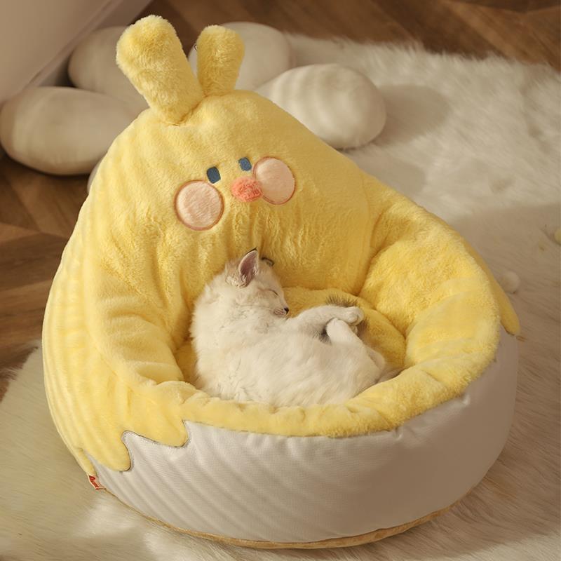 HKM-0284477 Cozy Semi-closed Cat Nest for All Seasons, 50x50x30cm, Soft Polyester and PP Cotton