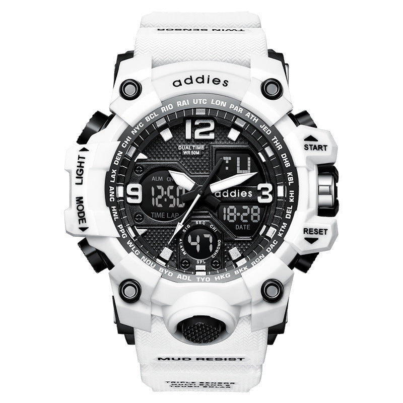 HKM-028627 Dual Display Electronic Sports Watch for Men – Waterproof, Multi-Function, and Versatile Design