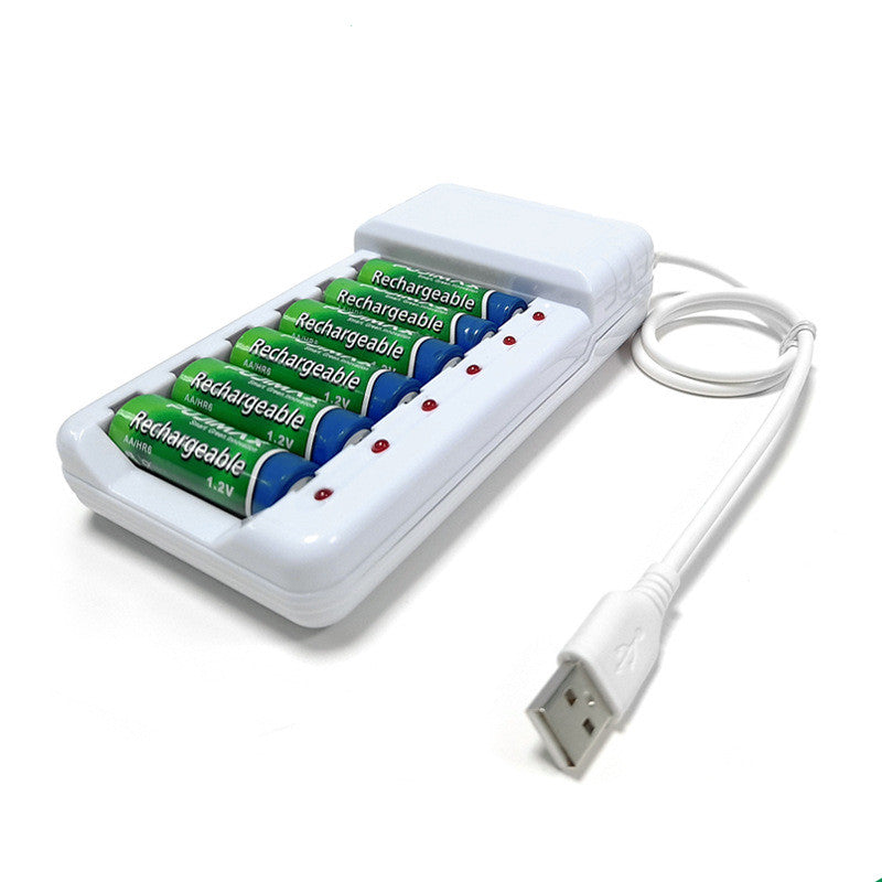 HKM-028627 USB-Powered 8-Slot Ni-MH Rechargeable Battery Charger for No. 5 & No. 7 Batteries
