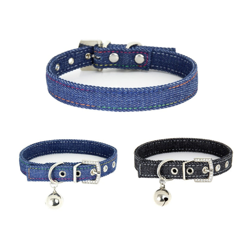 HKM-0286397 Adjustable Denim Cat Collar with Bell - Available in Blue and Black