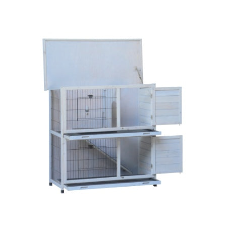 HKM-0288061 Spacious 2-Story Rabbit Hutch with Removable No-Leak Trays and Non-Slip Ramp for Small Animals