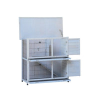 HKM-0288061 Spacious 2-Story Rabbit Hutch with Removable No-Leak Trays and Non-Slip Ramp for Small Animals