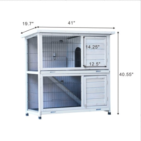 HKM-0288061 Spacious 2-Story Rabbit Hutch with Removable No-Leak Trays and Non-Slip Ramp for Small Animals