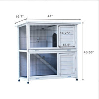 HKM-0288061 Spacious 2-Story Rabbit Hutch with Removable No-Leak Trays and Non-Slip Ramp for Small Animals