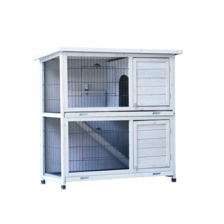 HKM-0288061 Spacious 2-Story Rabbit Hutch with Removable No-Leak Trays and Non-Slip Ramp for Small Animals