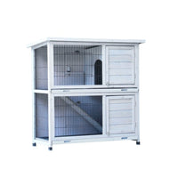 HKM-0288061 Spacious 2-Story Rabbit Hutch with Removable No-Leak Trays and Non-Slip Ramp for Small Animals