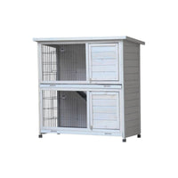 HKM-0288061 Spacious 2-Story Rabbit Hutch with Removable No-Leak Trays and Non-Slip Ramp for Small Animals
