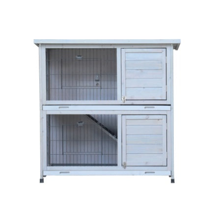 HKM-0288061 Spacious 2-Story Rabbit Hutch with Removable No-Leak Trays and Non-Slip Ramp for Small Animals