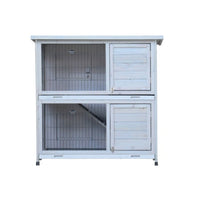 HKM-0288061 Spacious 2-Story Rabbit Hutch with Removable No-Leak Trays and Non-Slip Ramp for Small Animals