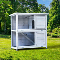 HKM-0288061 Spacious 2-Story Rabbit Hutch with Removable No-Leak Trays and Non-Slip Ramp for Small Animals