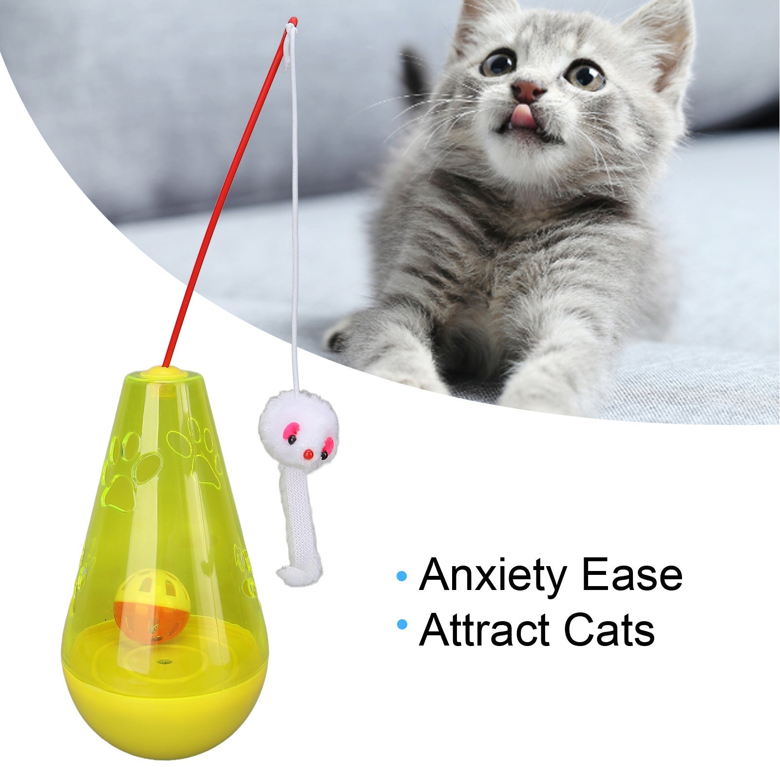 HKM-0291645 Interactive Cat Toy with Built-In Bell Ball and Plush Mouse Stick for Indoor Cats and Kittens