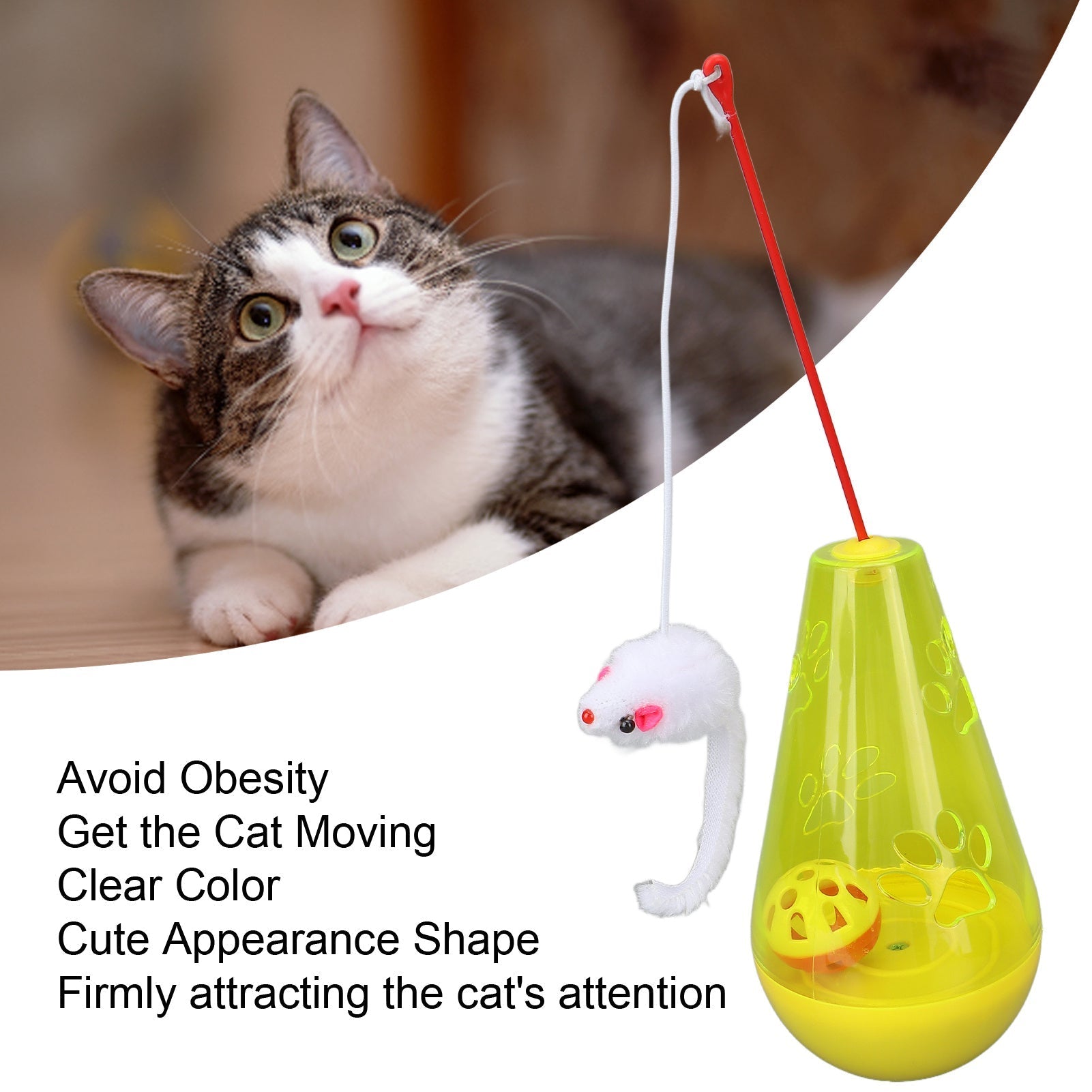 HKM-0291645 Interactive Cat Toy with Built-In Bell Ball and Plush Mouse Stick for Indoor Cats and Kittens