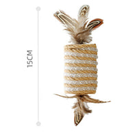 HKM-0291773 Durable Cat Toy with Feather and Hemp Rope for Scratching and Claw Grinding