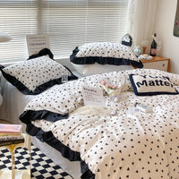 HKM-029267 French Light Luxury Princess Cotton Four-Piece Bedding Set with Vintage Floral Lace Designs