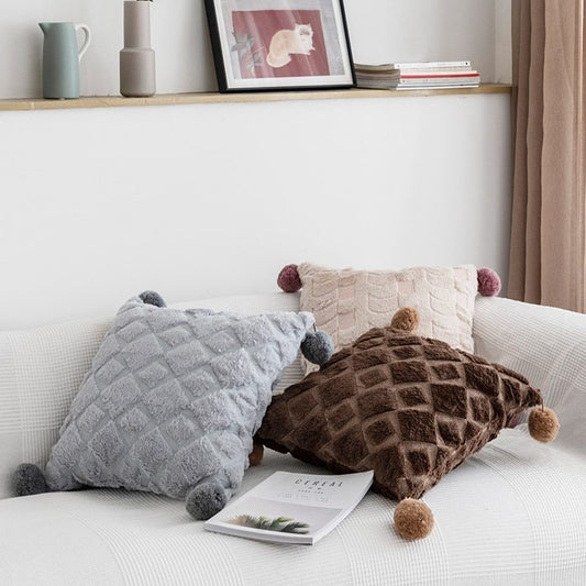 HKM-029331 Diamond-Embroidered Velvet Four-Corner Hanging Ball Pillow in Multiple Colors
