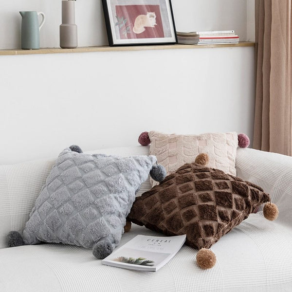 HKM-029331 Diamond-Embroidered Velvet Four-Corner Hanging Ball Pillow in Multiple Colors