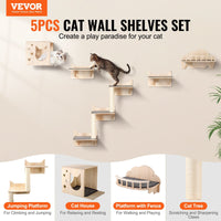 HKM-0293437 Wall Mounted Cat Furniture Set with Jumping Boards, Nest, and Tree for Climbing and Playing