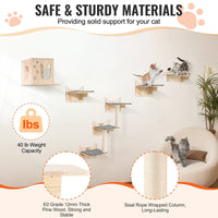HKM-0293437 Wall Mounted Cat Furniture Set with Jumping Boards, Nest, and Tree for Climbing and Playing