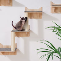 HKM-0293437 Wall Mounted Cat Furniture Set with Jumping Boards, Nest, and Tree for Climbing and Playing