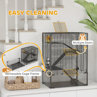 HKM-0293821 4-Tier Hamster Cage with Glass Bottom, Running Wheel, Hut, Food Dish, and Water Bottle - Ideal for Small Animals