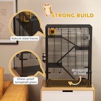 HKM-0293821 4-Tier Hamster Cage with Glass Bottom, Running Wheel, Hut, Food Dish, and Water Bottle - Ideal for Small Animals