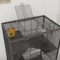 HKM-0293821 4-Tier Hamster Cage with Glass Bottom, Running Wheel, Hut, Food Dish, and Water Bottle - Ideal for Small Animals