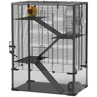 HKM-0293821 4-Tier Hamster Cage with Glass Bottom, Running Wheel, Hut, Food Dish, and Water Bottle - Ideal for Small Animals