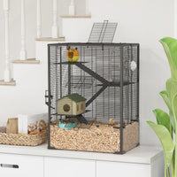 HKM-0293821 4-Tier Hamster Cage with Glass Bottom, Running Wheel, Hut, Food Dish, and Water Bottle - Ideal for Small Animals
