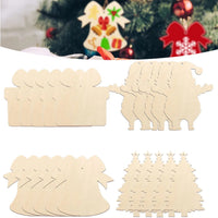 HKM-029395 20PCS Unfinished Wooden Christmas Ornaments - DIY Bell and Tree Shapes for Holiday Decor