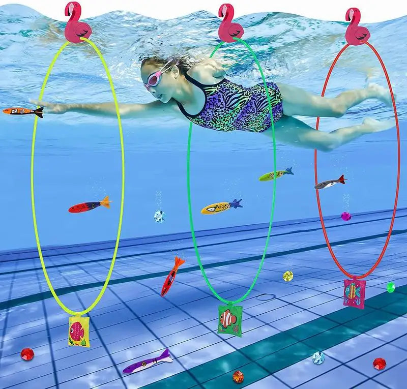 HKM-029523 Adjustable Swimming Pool Dive Training Rings - Underwater Swim Thru Hoop Toy 80cm