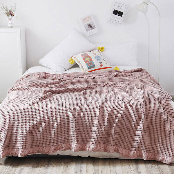 HKM-029587 Korean Cotton Waffle Leisure Blanket - Soft Towel Blanket for Summer Naps, Bed and Sofa Use, Various Colors Available