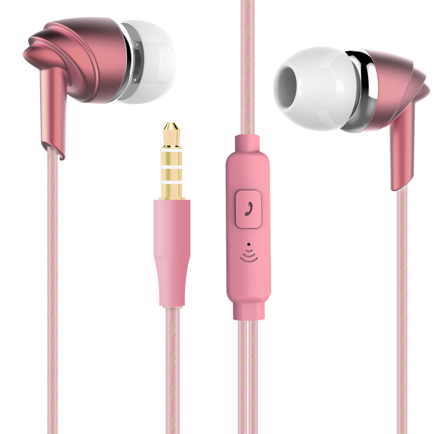 HKM-029587 Universal In-Ear Subwoofer Earplugs with Wired Connectivity for Android, iOS, and WindowsMobile – Available in Gold, Rose Gold, and Silver