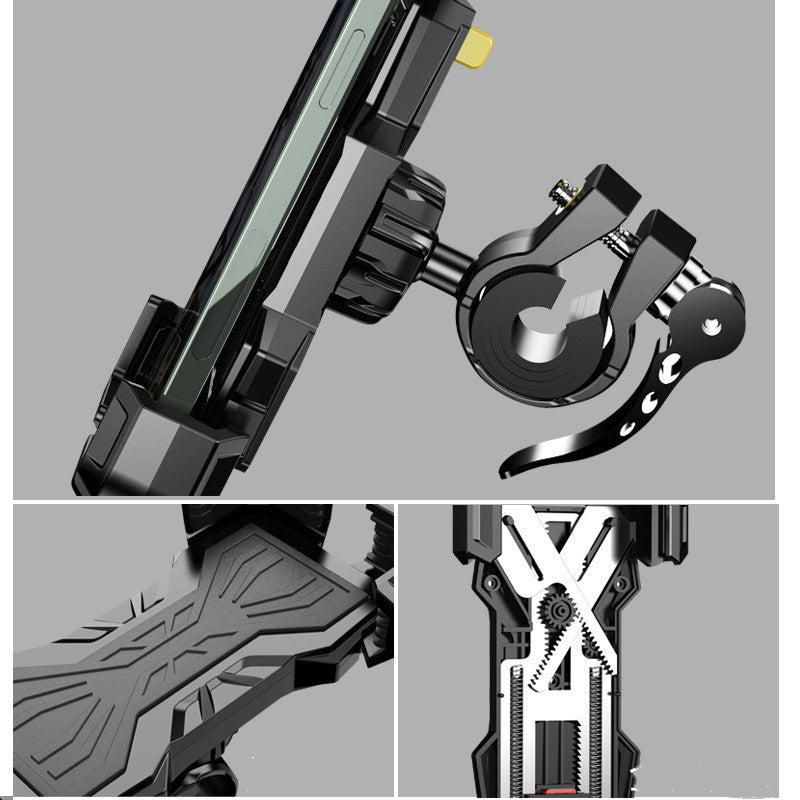 HKM-029971 Universal Aluminum Alloy Mobile Phone Holder for Cars, Motorcycles, and Bicycles - Creative Push-Pull Design