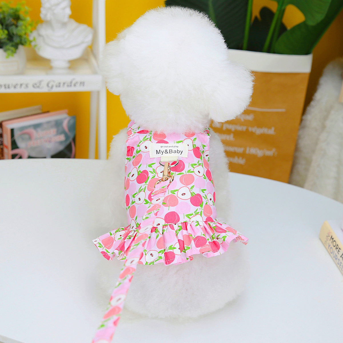 HKM-0300477 Fruit-Themed Dog Skirt with Leash ¨C Cotton Princess Style in Strawberry, Pineapple, and Apple
