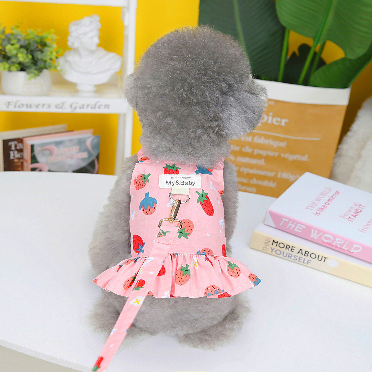 HKM-0300477 Fruit-Themed Dog Skirt with Leash ¨C Cotton Princess Style in Strawberry, Pineapple, and Apple